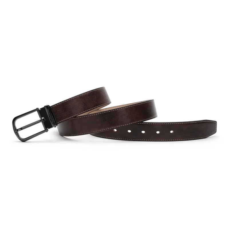 ELLE HOMME Pin Buckle Belt Fashion Alloy Buckle Cow Leather Belts Men's Brown Width 3.4cm-2
