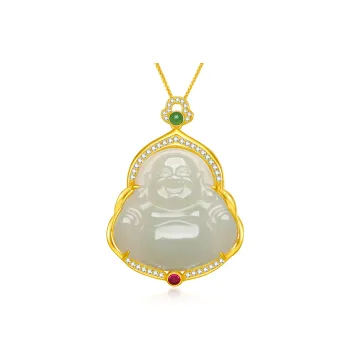 Cuiya Golden Building S925 Silver Hetian Jade Pendants Women's Pale Greenish-White Jade