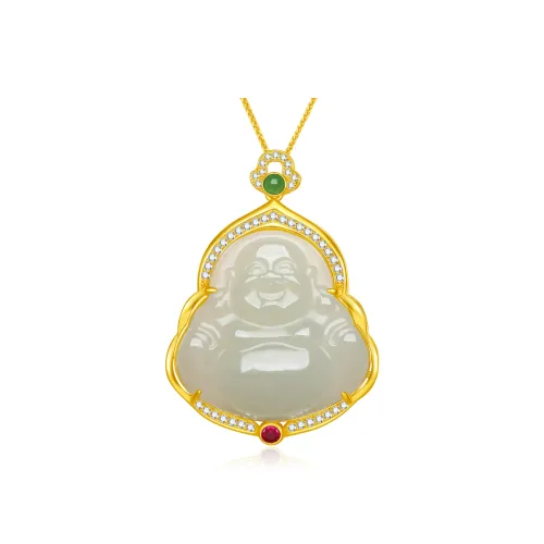 Cuiya Golden Building S925 Silver Hetian Jade Pendants Women's Pale Greenish-White Jade