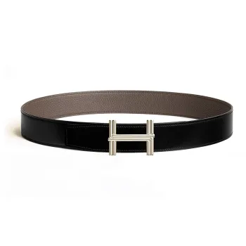 HERMES Leather Leather Belts Men's Black/Tin Gray Width  3.8cm