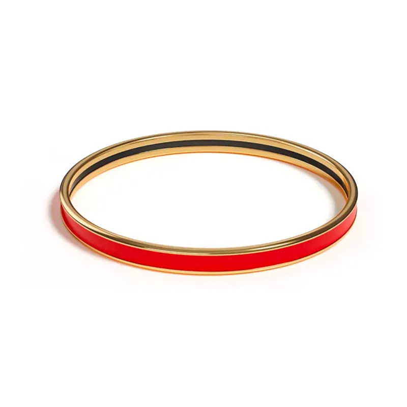 HERMES Enamel Gold plated Bangles Unisex Red-1