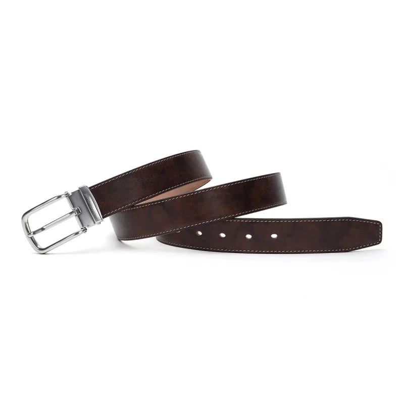 ELLE HOMME Pin Buckle Belt Fashion Alloy Buckle Cow Leather Belts Men's Brown Width 3.4cm-6