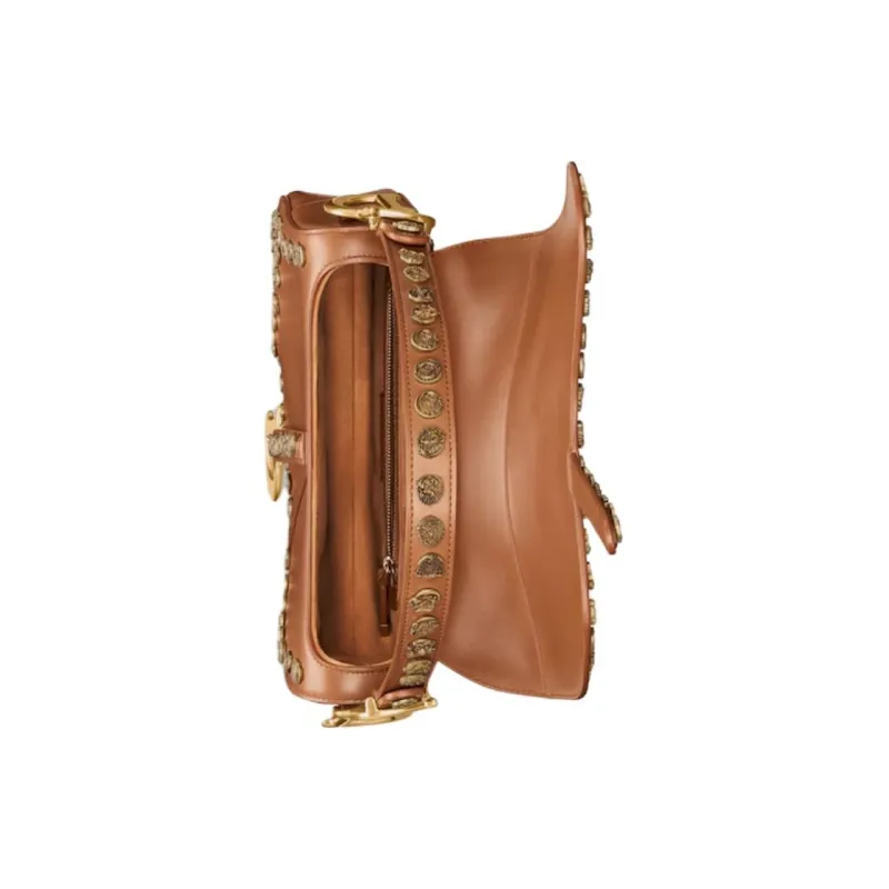 DIOR Calfskin Saddle Bags Shoulder Bags Handbags Women's Gold Brown-4