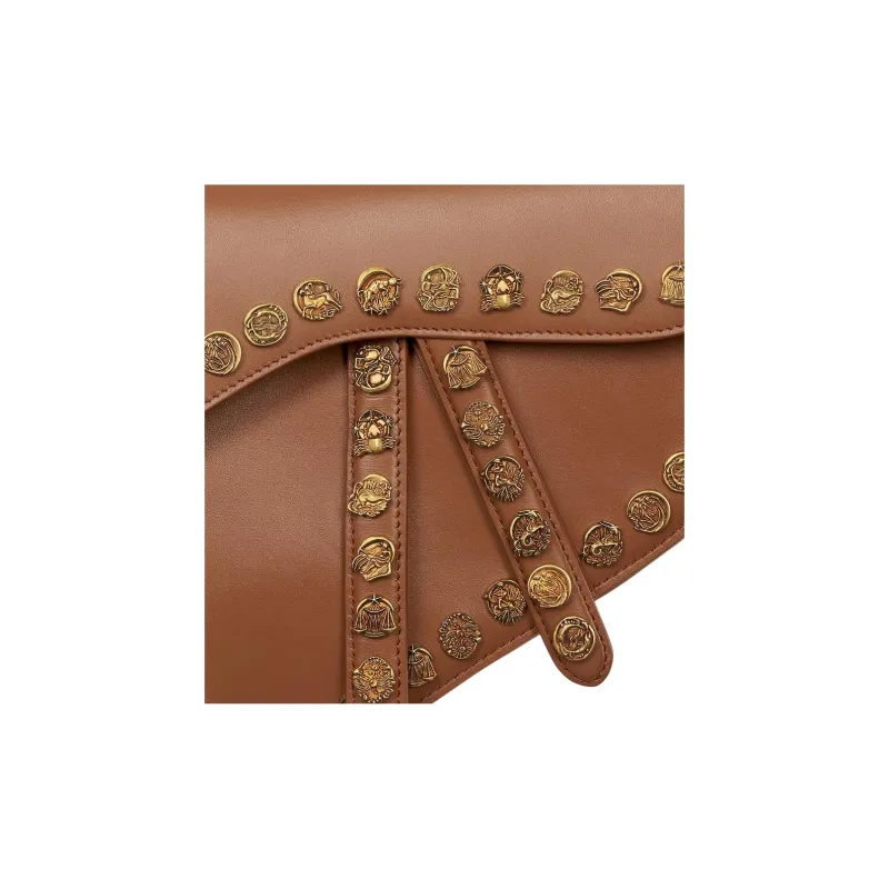 DIOR Calfskin Saddle Bags Shoulder Bags Handbags Women's Gold Brown-5