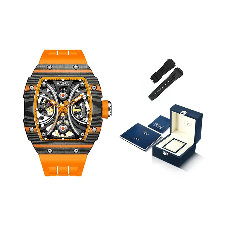 HaofaTourbillon Arknights Series Mechanical Movement Rubber Strap Watch Men's Watches Cut-Out Dial-10
