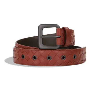Bottega Veneta Diamond Logo Pin Buckle Leather Belts Unisex Red Width  3.5cm