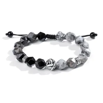 Eoro Obsidian 925 Sterling Silver Beaded Bracelet Men's