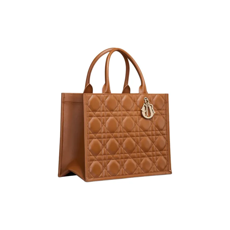 DIOR BookTote Calfskin Tote Bag Shopping Bag Handbag Medium Size Women's Gold Brown-2