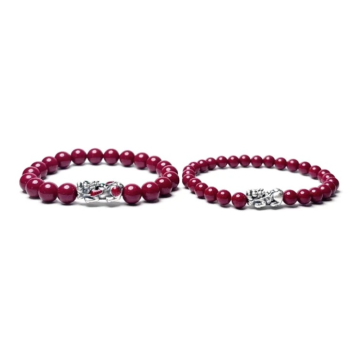 MOUNTAINS AND MANS Reconstructed Cinnabar Auspicious Beaded Bracelet Unisex-5