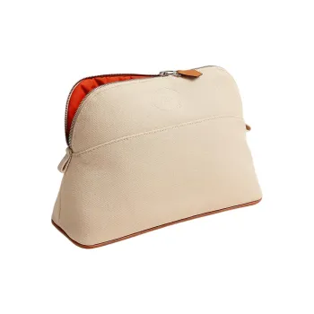 HERMES Bolide Cotton With Lambskin Binding Makeup Bag Storage Bag Mini Women's White/Orange