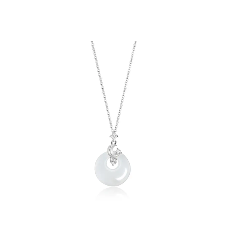 HOLLY RYAN Chalcedony New Chinese Style Full Of Blessing Star Moon Guardian Peace Buckle Jade Necklace Women's-0