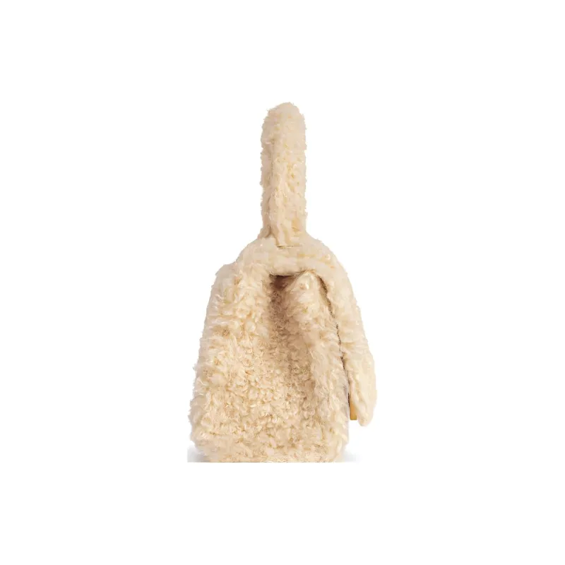 Balenciaga Furryhourglass Sheepskin Polyester Shoulder Bag Crossbody Bag Handbag Extra Small Women's Beige-2