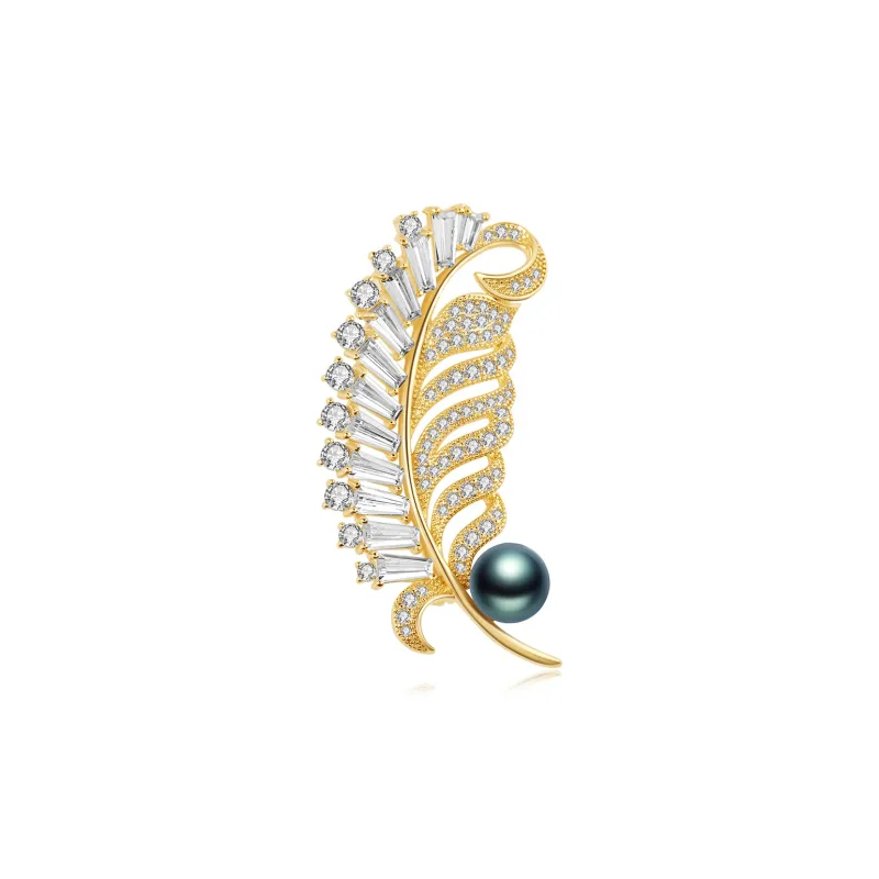 CLORIS YING Pearl Brooch Women's Golden South Sea Pearl Tahitian Black Pearl Brooch Women's-3