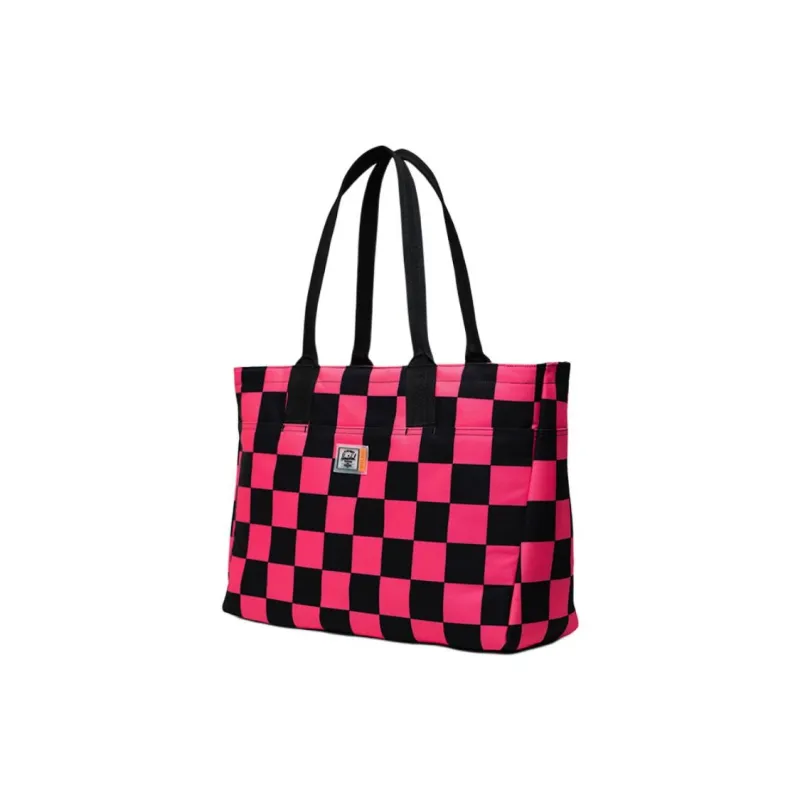 Herschel Recyclable Material Tote Bag Shopping Bag Handbag Women's Plaid Neon Pink/Black-2