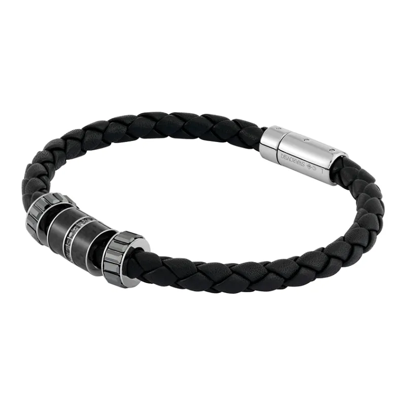 Swarovski Faux Crystal Stone Bracelets Men's Black-2