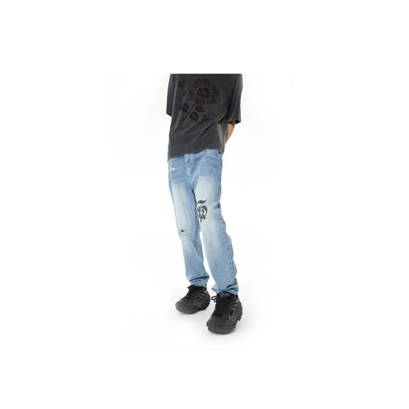 SandKnit Ripped Pants Jeans Unisex Light Blue-4
