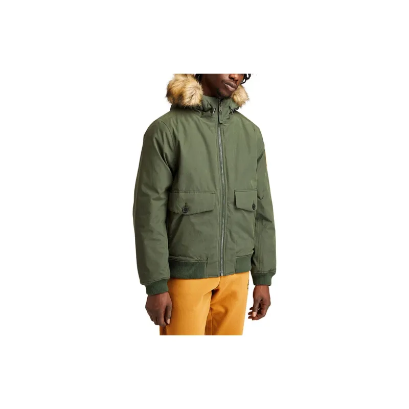 Timberland Solid Color Hooded Puffer Jacket Men's Green Suitcase-4
