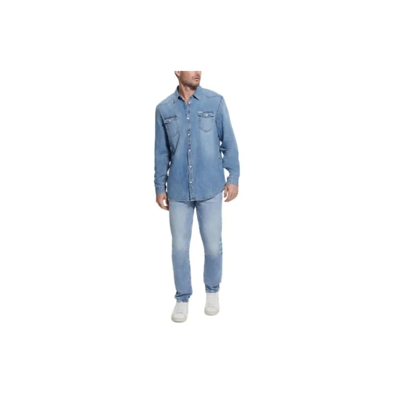 GUESS Truckee Denim Western Shirt Shirt Men's Blue-1