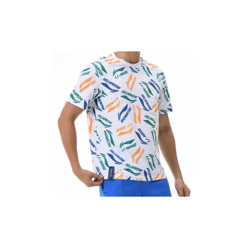 LiNing T-Shirt Men's White Green Blue-1