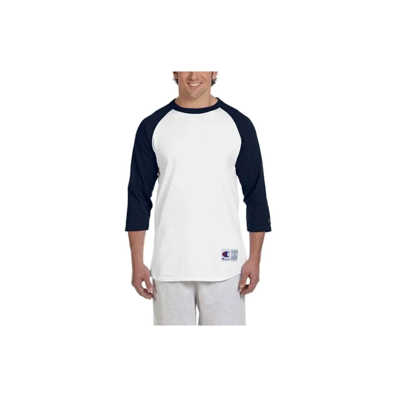 Champion 3/4 Sleeved T Shirt US Version Unisex White Dark Blue-3