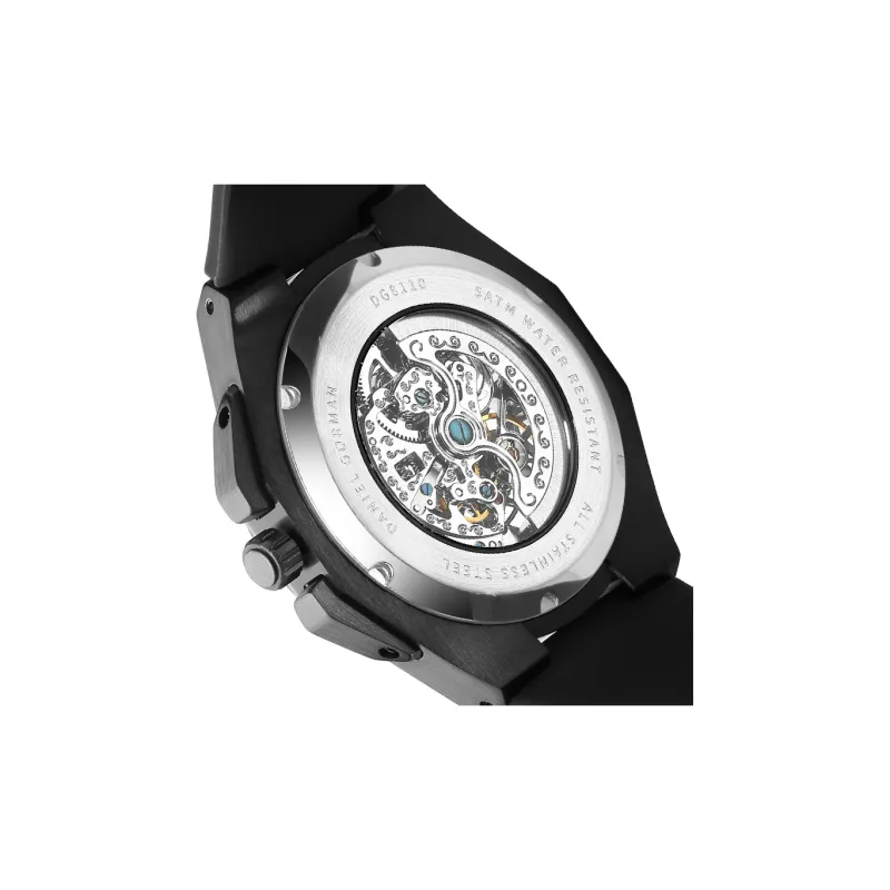 DANIEL GORMAN Daniel Golman Watch For Men Mechanical Movement Silicone Strap Watch Men's Watches Black Dial-4
