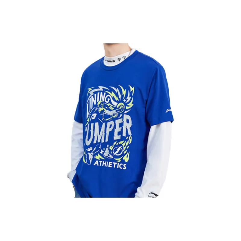 LiNing Sports Basketball Collection T-Shirt Men's Mondrian Blue-3