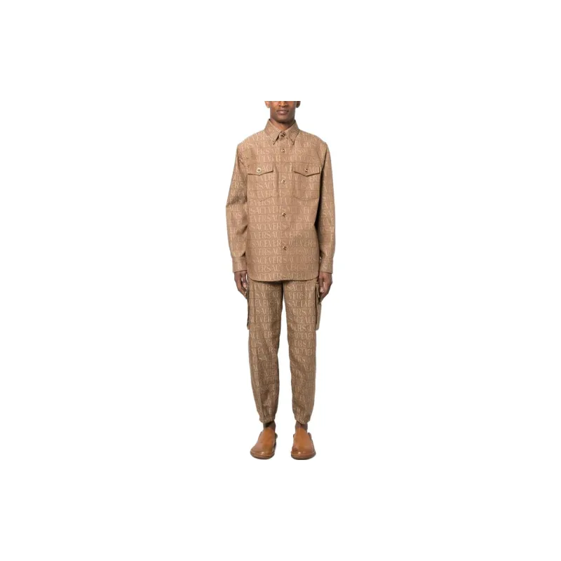 VERSACE Allover Logo Printed Mid Rise Cargo Trousers-1