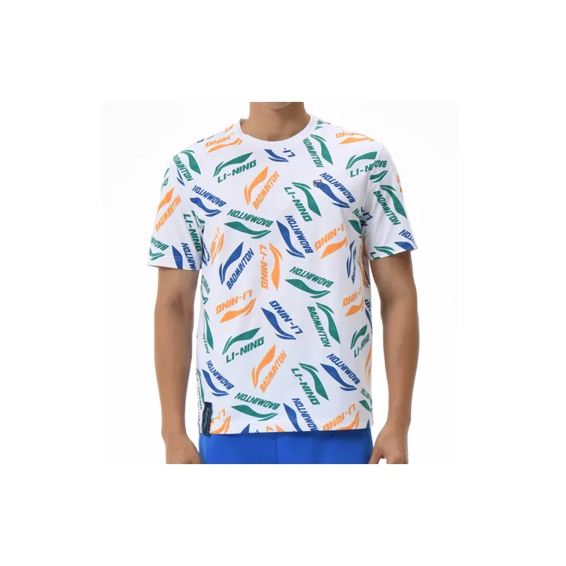LiNing T-Shirt Men's White Green Blue-2