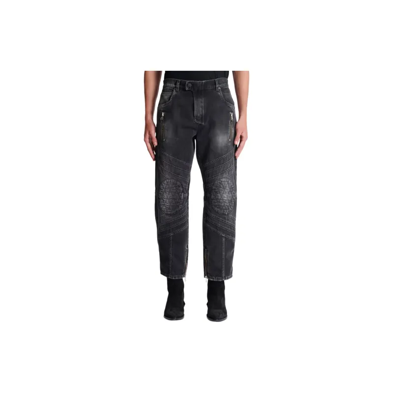 BALMAIN Mid rise Straight leg Biker Jeans-2