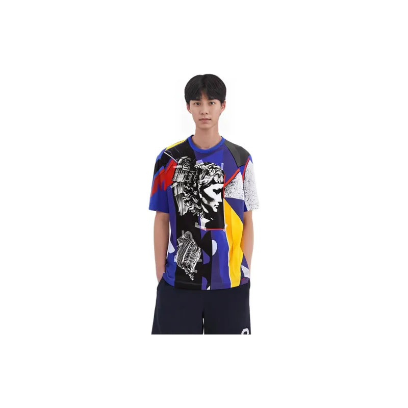 VERSACE Irregular Pattern Print Crew Neck T Shirt Royal Blue-4