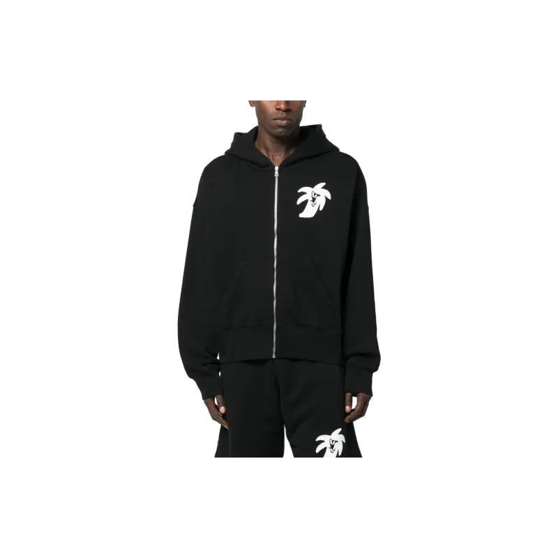 PALM ANGELS Logo Print Zip Up Hoodie-2