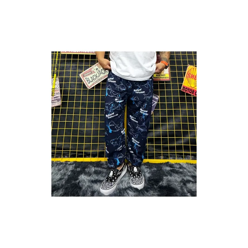 NUCLEAR EXPLOSION x NUCLEAR EXPLOSION Casual Pants Unisex Navy Blue-2