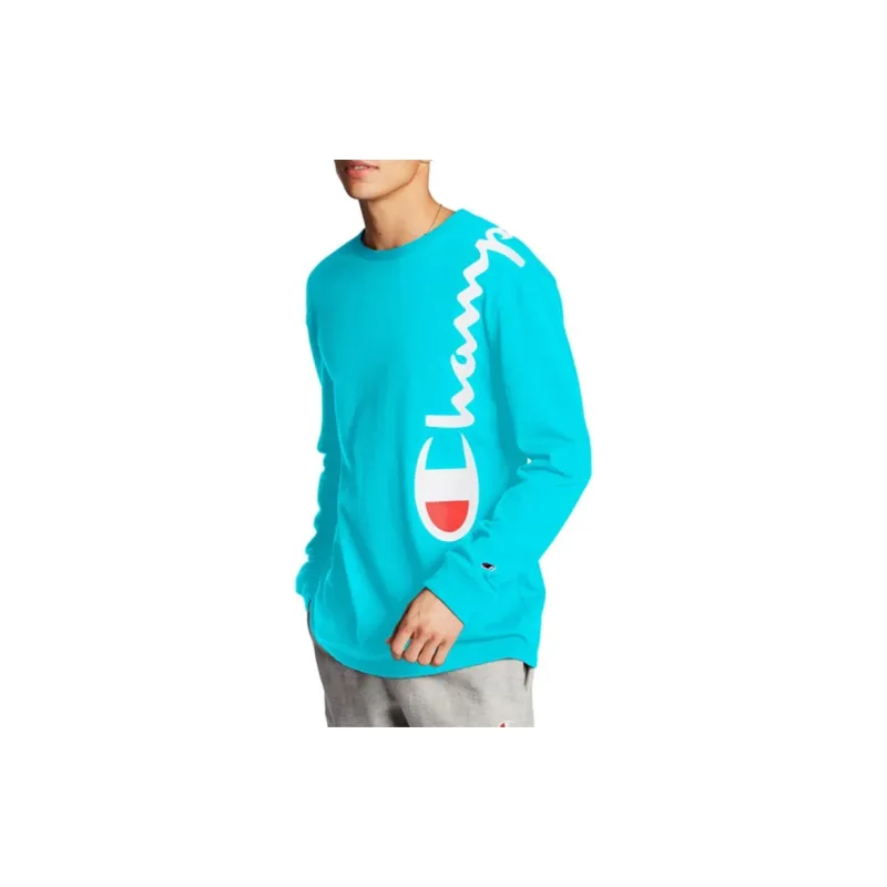 Champion Straight Long-Sleeved T-Shirt US Version Unisex Sky Blue-2