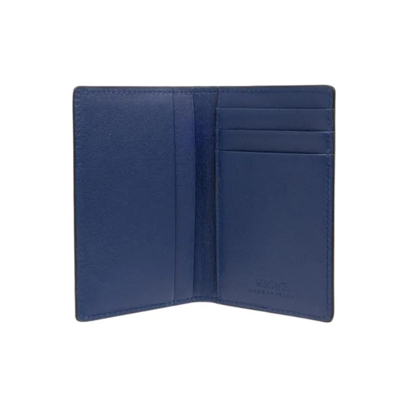 VERSACE Grained Calfskin Card Clip Card Holder Wallets Men's Blue-2