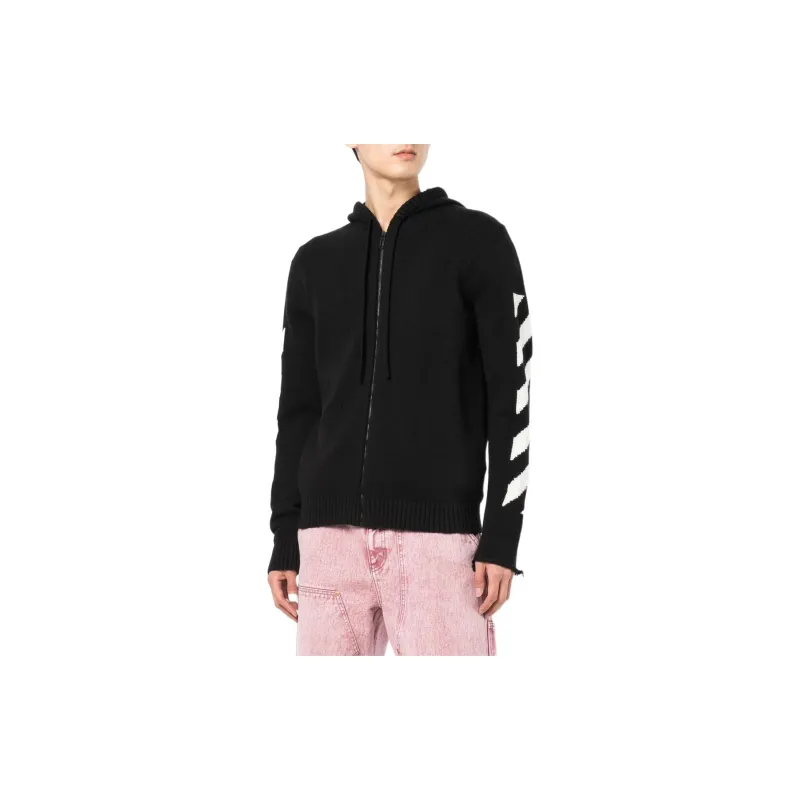 OFF WHITE Diagonal Knit Zip Hoodie-2