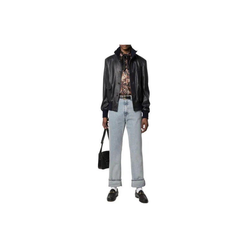 GUCCI Leather Jackets Men Black-1