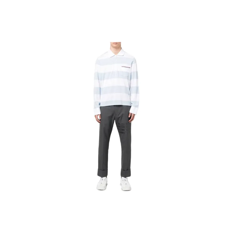 THOM BROWNE Striped Long Sleeved Polo Shirt-1