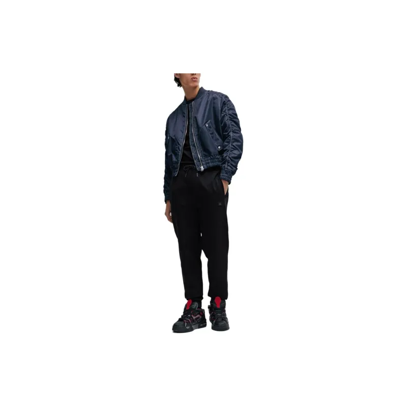HUGO BOSS SS24 Stretch-Cotton Tracksuit Bottoms With Stacked Logo Casual Pants Men's Black-1