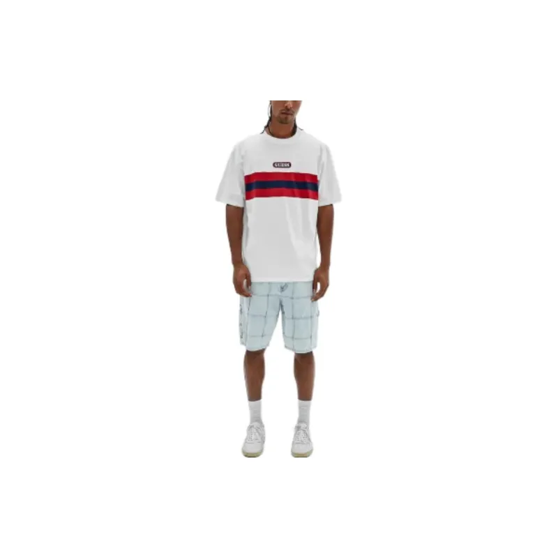 GUESS Originals Varsity Striped Tee T-Shirt Men's White-1