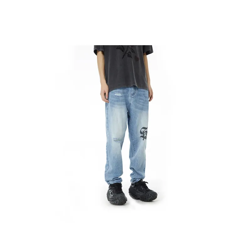 SandKnit Ripped Pants Jeans Unisex Light Blue-6