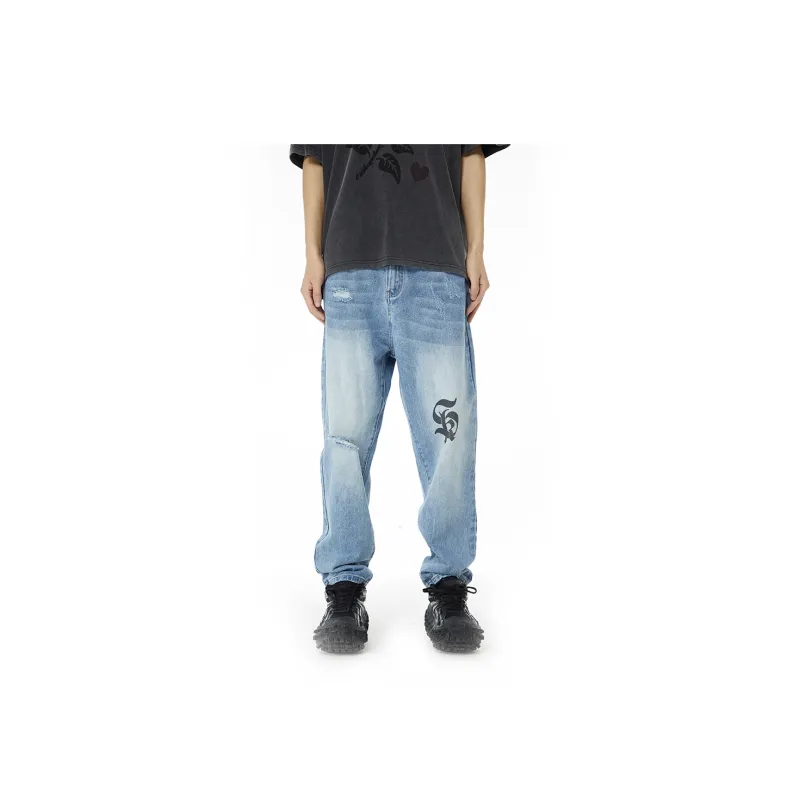 SandKnit Ripped Pants Jeans Unisex Light Blue-2