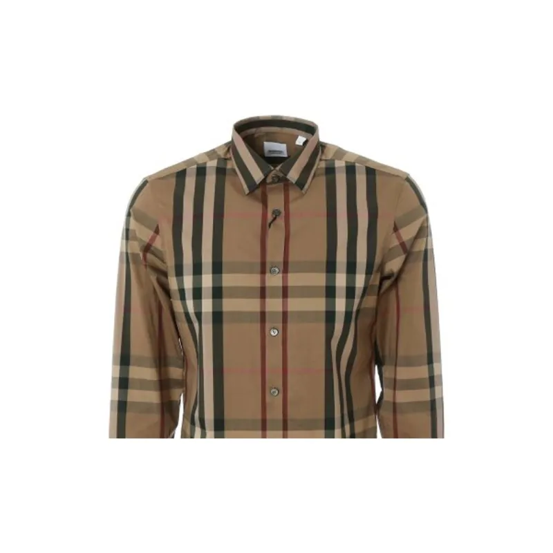 Burberry Check Point Collar Single-Breasted Long Sleeve Shirt Brown-8