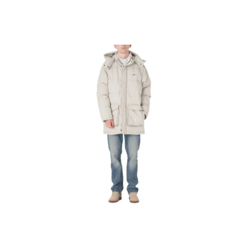 Levis FW22 Solid Color Hooded Mid-Length Down Jacket Men's Ecru-3