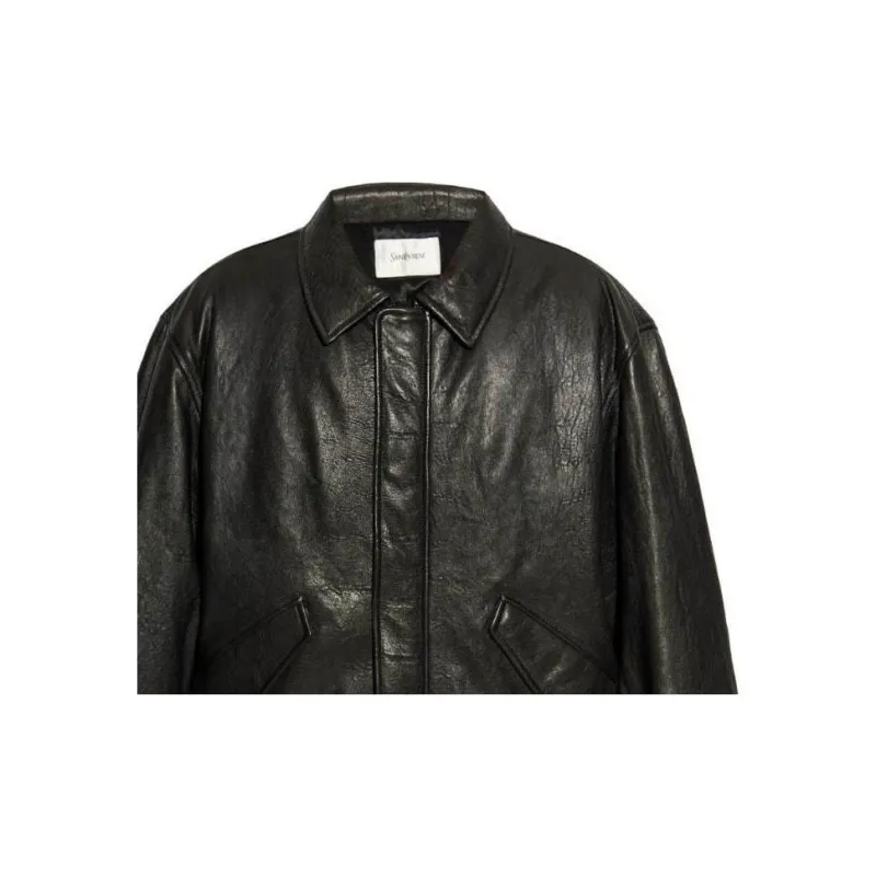 SAINT LAURENT Leather Bomber Jacket-4