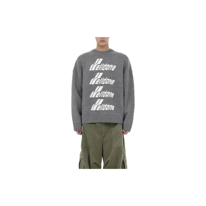 WE11DONE Gray Pile Intarsia knit Logo Jumper-1