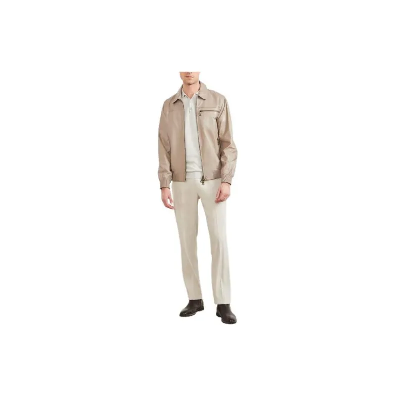 GUESS Leather Flight Jacket Jackets Coats Men's Light Brown-2