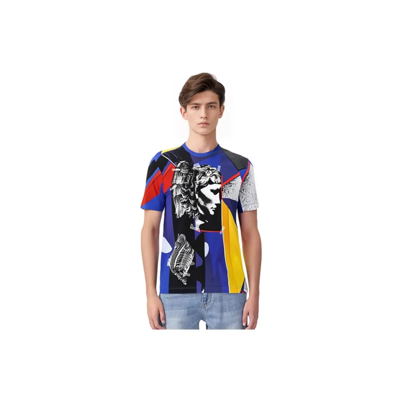 VERSACE Irregular Pattern Print Crew Neck T Shirt Royal Blue-9