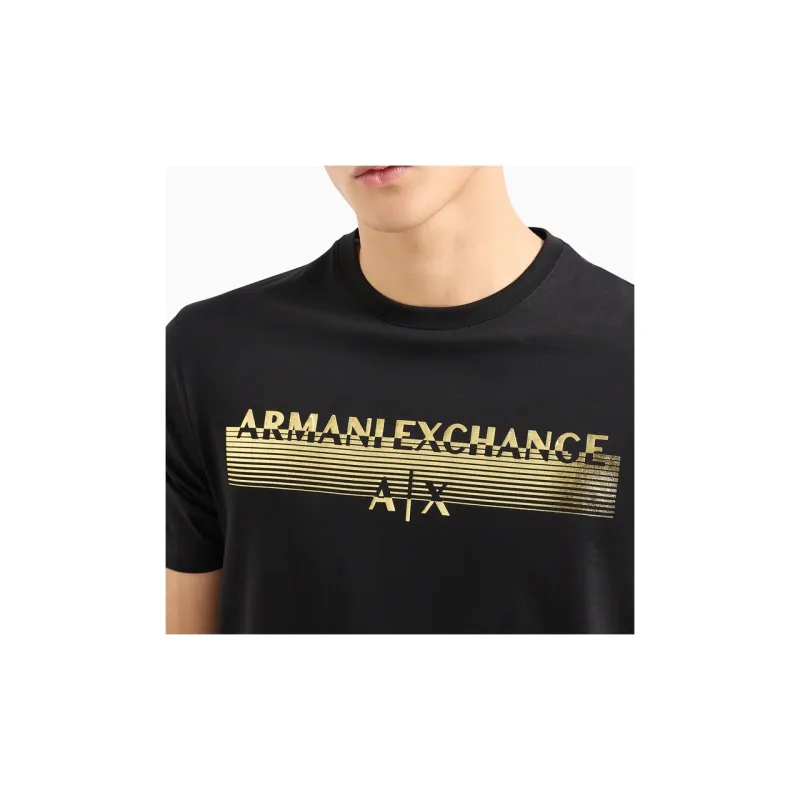 ARMANI EXCHANGEAE Letter Logo Print Crew Neck Short Sleeved T Shirt T Shirt Men's Black-4