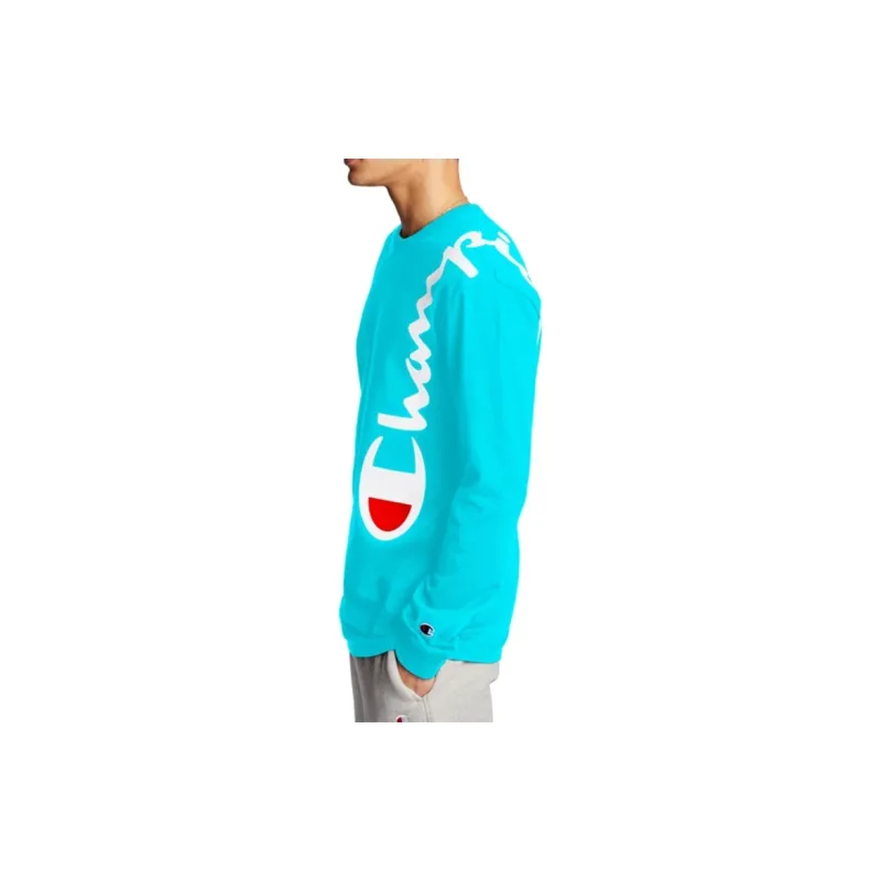 Champion Straight Long-Sleeved T-Shirt US Version Unisex Sky Blue-3