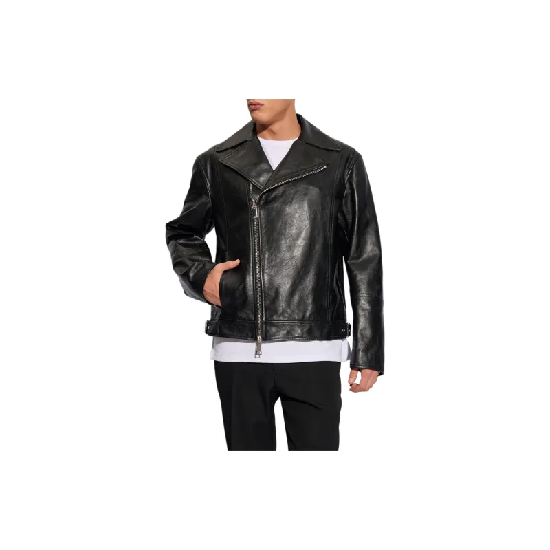 Alexander McQueen Long Sleeved Zip Up Leather Biker Jacket-3